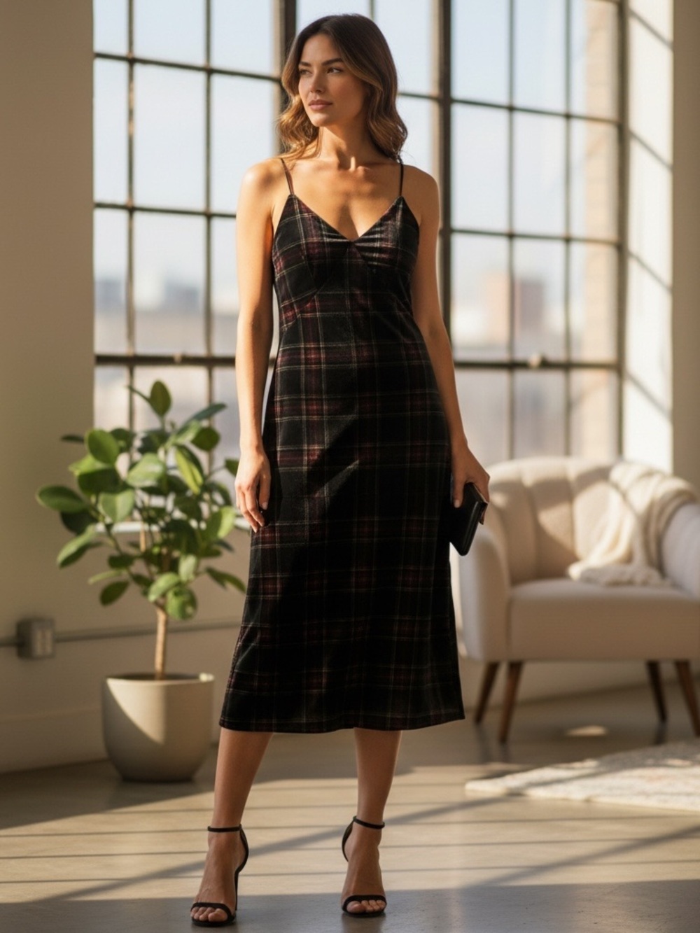 J. Crew Velvet Stewart Tartan Plaid Midi Slip Dress Size 2